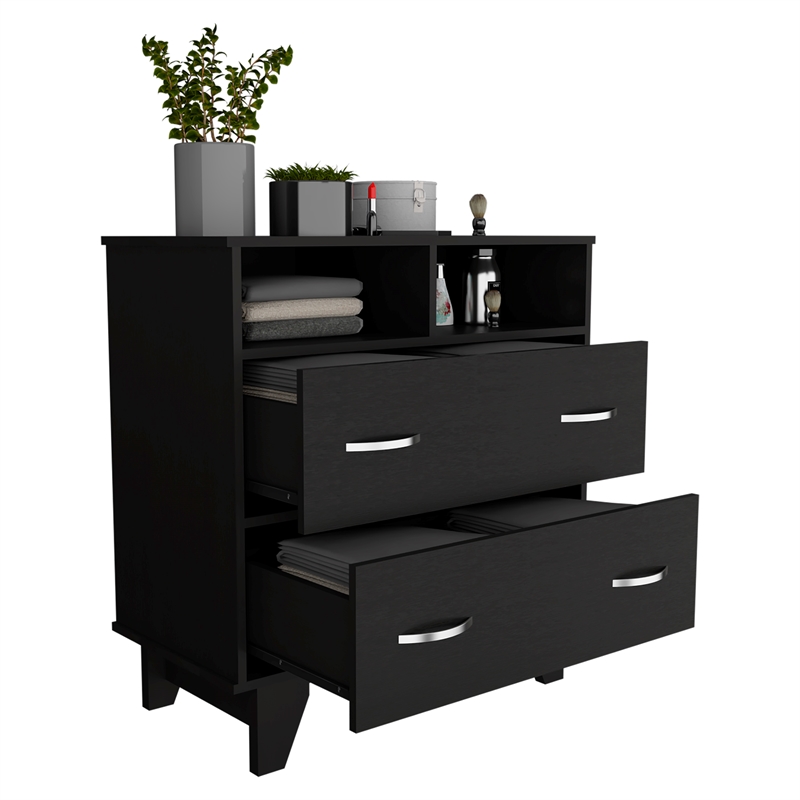 TUHOME Portanova Two Drawer Dresser - Black  Engineered Wood
