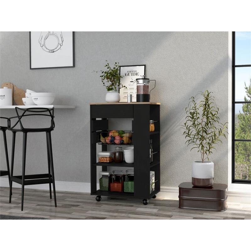 TUHOME Blosson Kitchen Cart  Engineered Wood Kitchen Carts in  Multi-color