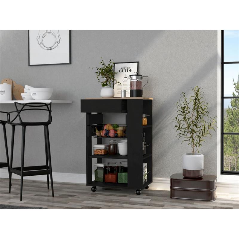 TUHOME Blosson Kitchen Cart  Engineered Wood Kitchen Carts in  Multi-color