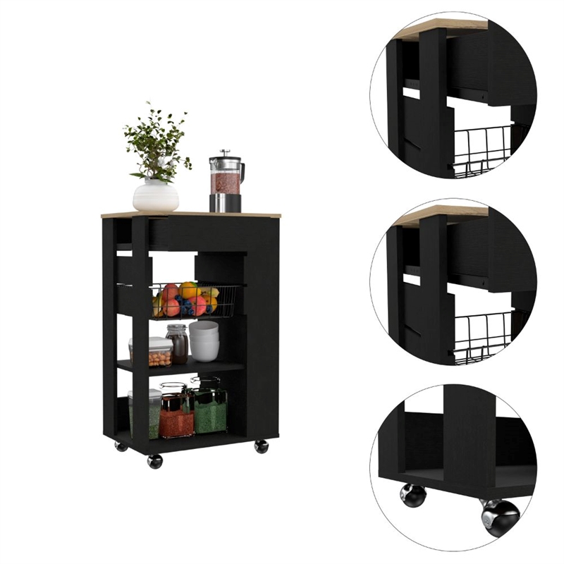 TUHOME Blosson Kitchen Cart  Engineered Wood Kitchen Carts in  Multi-color