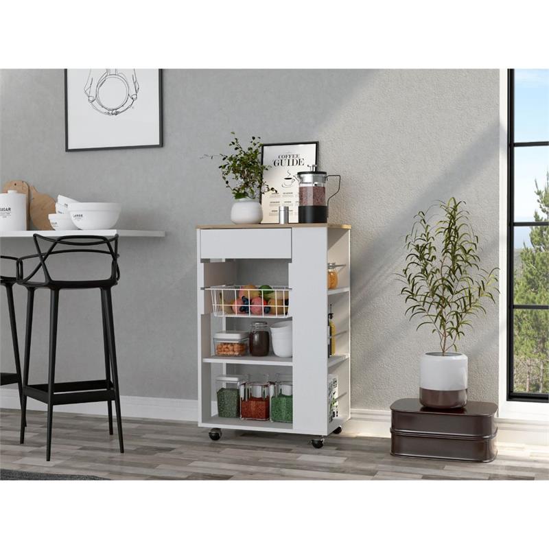 TUHOME Blosson Kitchen Cart  Engineered Wood Kitchen Carts in  Multi-color