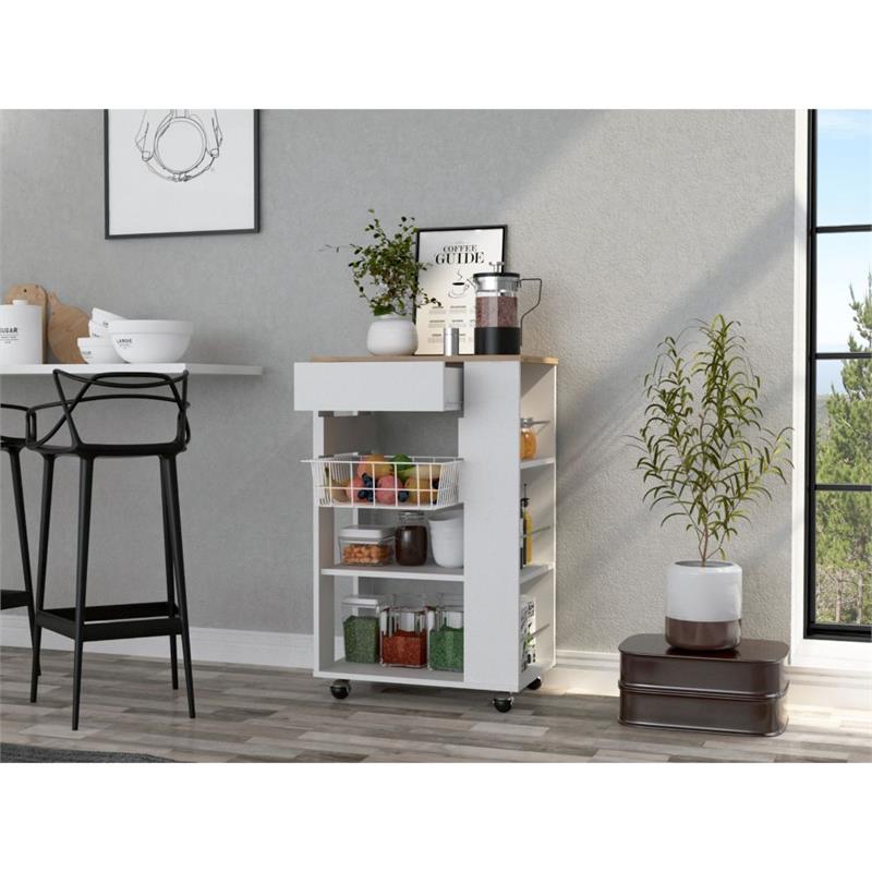 TUHOME Blosson Kitchen Cart  Engineered Wood Kitchen Carts in  Multi-color