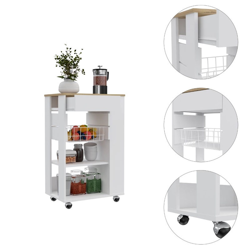 TUHOME Blosson Kitchen Cart  Engineered Wood Kitchen Carts in  Multi-color