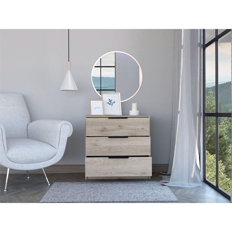 TUHOME Kaia 3 Drawers Dresser  Engineered Wood Dressers in  Gray