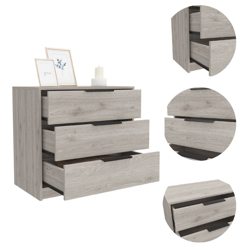 TUHOME Kaia 3 Drawers Dresser  Engineered Wood Dressers in  Gray