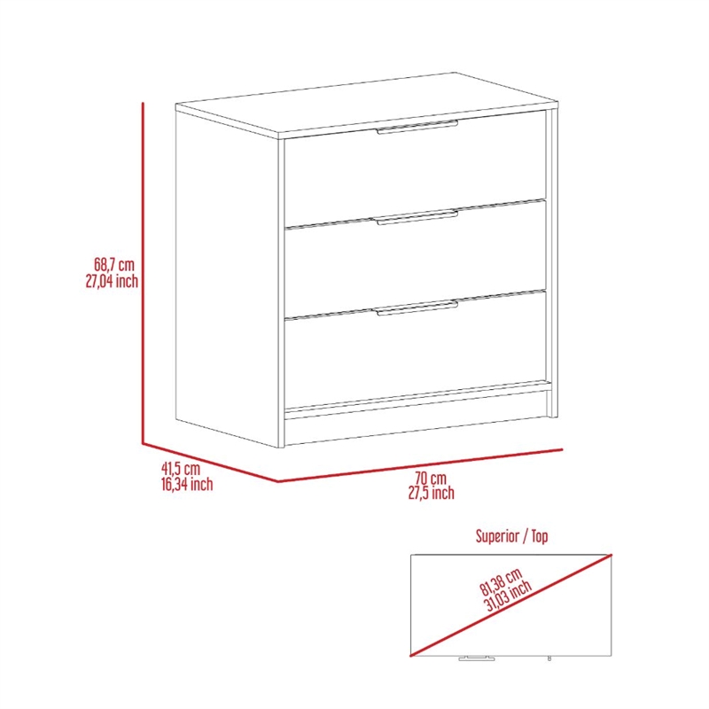 TUHOME Kaia 3 Drawers Dresser  Engineered Wood Dressers in  Gray