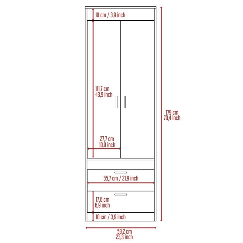 Tuhome Furniture Lisboa Engineered Wood Bedroom Armoire in Light Oak/Black