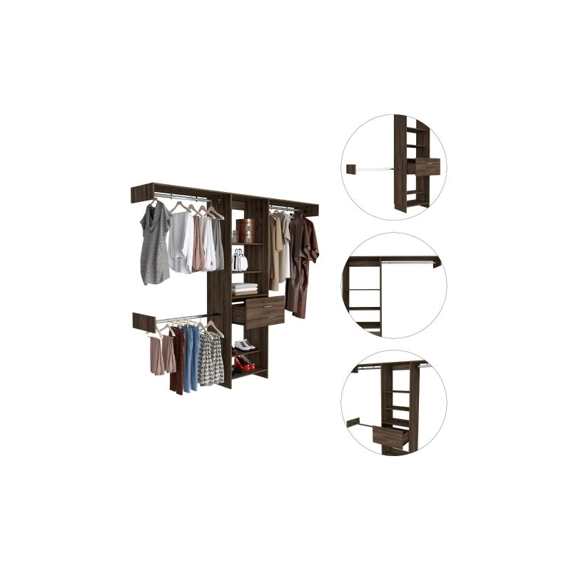 TUHOME Manchester 250 Closet System - Dark Walnut Engineered Wood