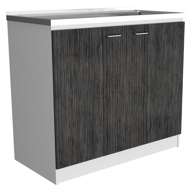 TUHOME Napoles Utility Sink Sink - White/Smoky Oak Engineered Wood