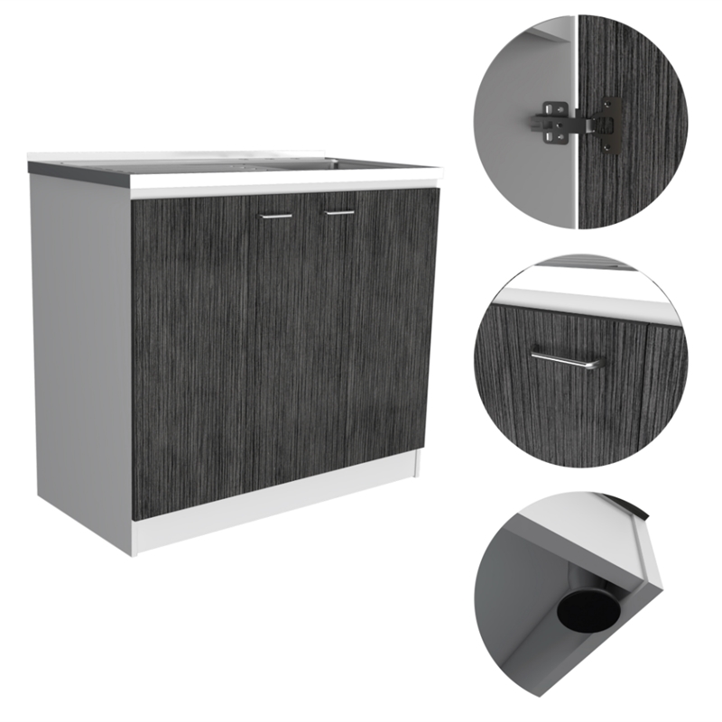 TUHOME Napoles Utility Sink Sink - White/Smoky Oak Engineered Wood