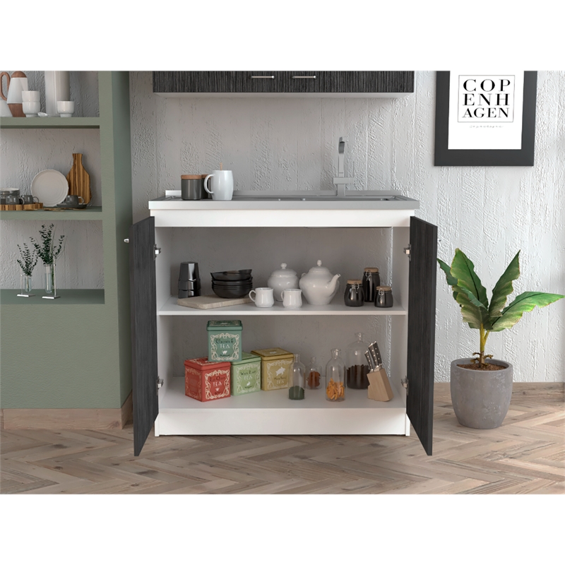 TUHOME Napoles Utility Sink Sink - White/Smoky Oak Engineered Wood