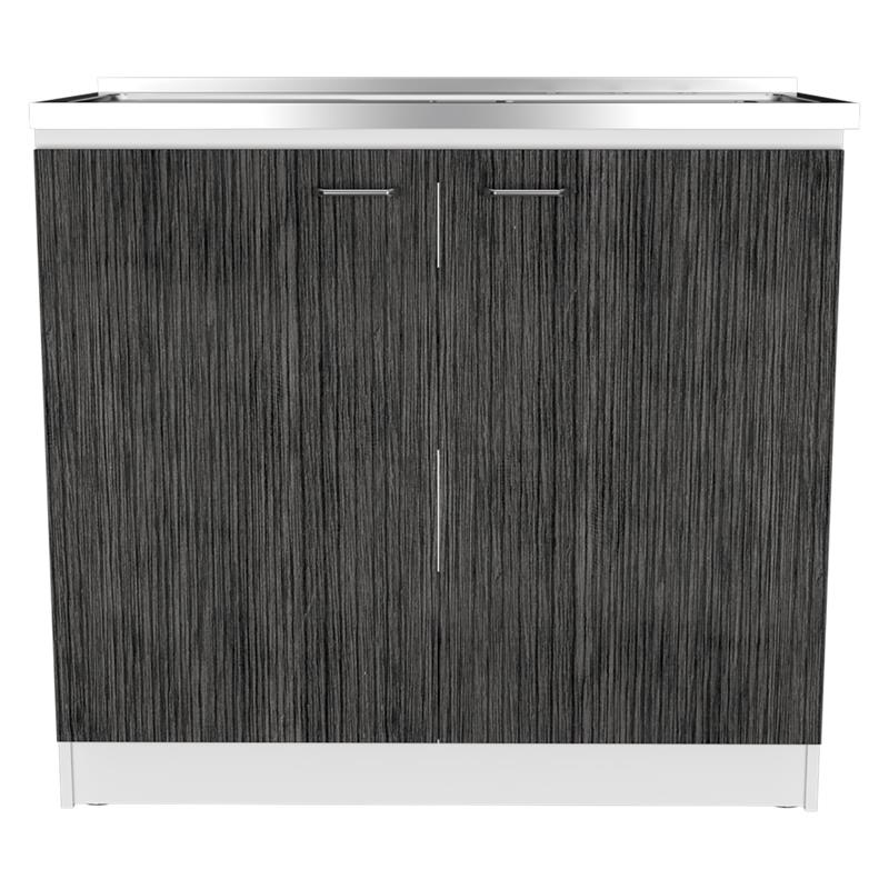 TUHOME Napoles Utility Sink Sink - White/Smoky Oak Engineered Wood
