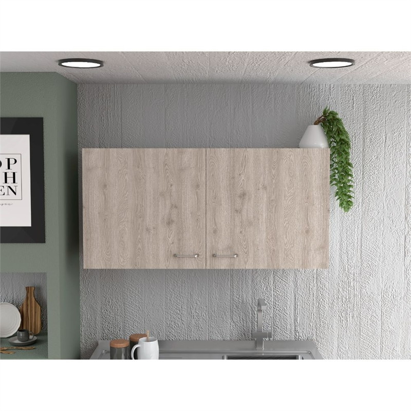 TUHOME Napoles Wall Cabinet - White/Light Gray Engineered Wood