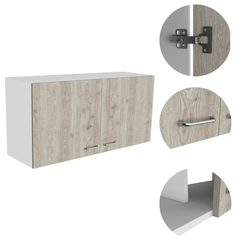 TUHOME Napoles Wall Cabinet - White/Light Gray Engineered Wood