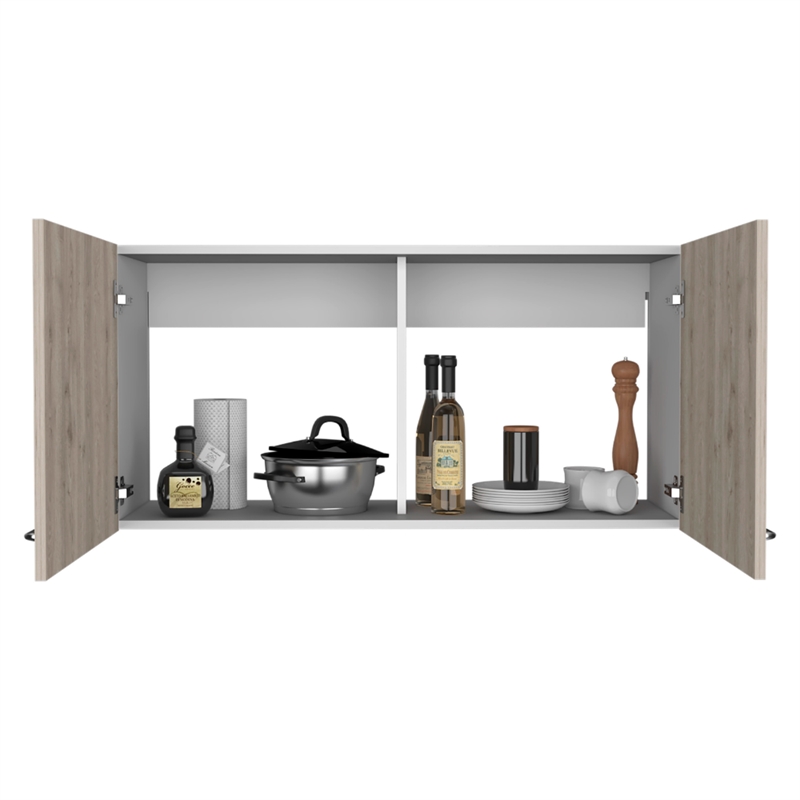TUHOME Napoles Wall Cabinet - White/Light Gray Engineered Wood