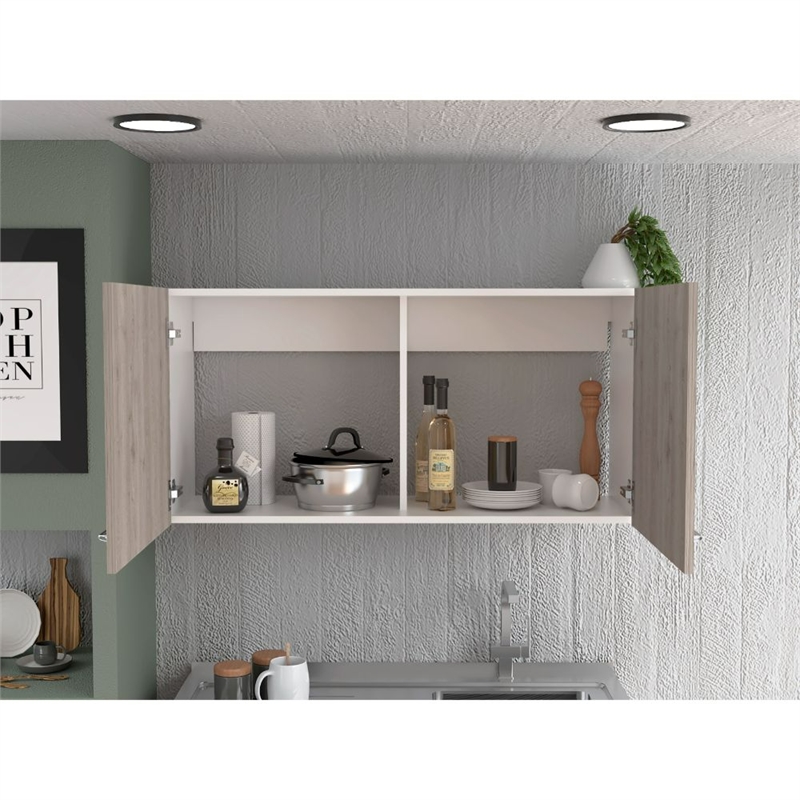 TUHOME Napoles Wall Cabinet - White/Light Gray Engineered Wood
