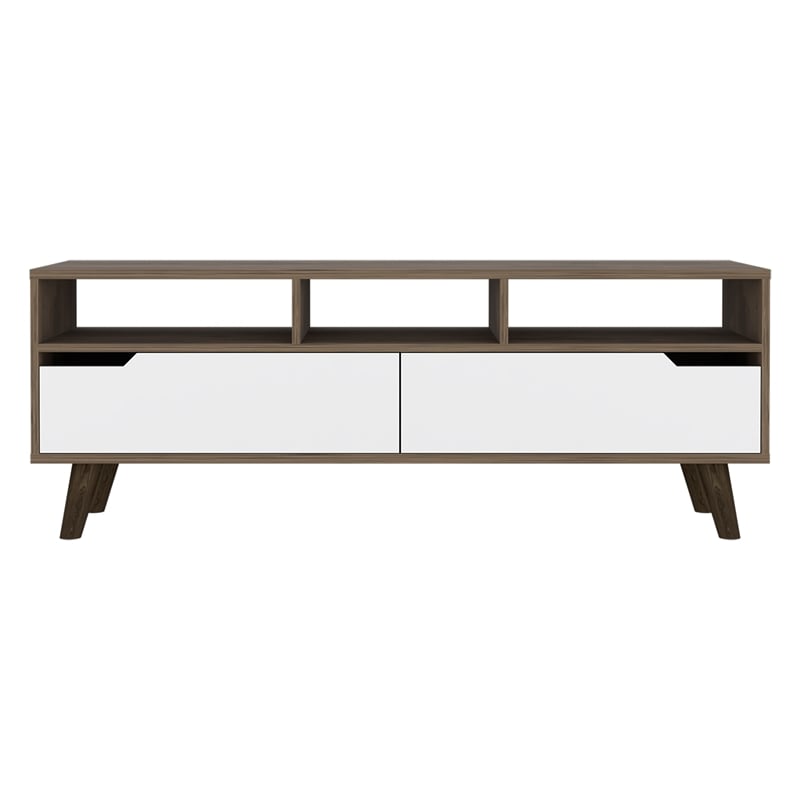 TUHOME Oslo Tv Stand - Dark Walnut (Brown) / White Engineered Wood