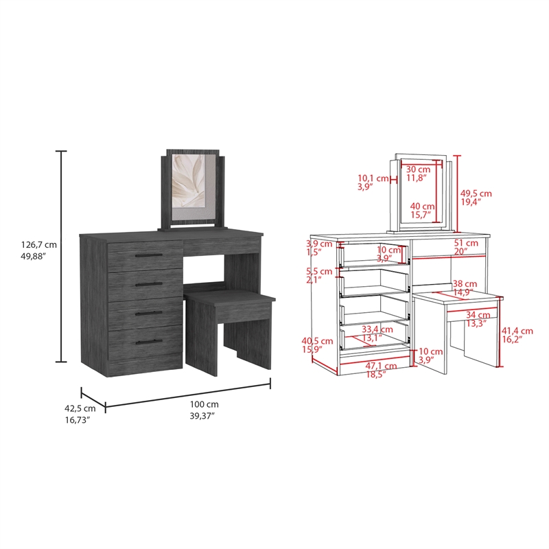 TUHOME Kaia Makeup Vanity With Mirror  Engineered Wood Dressers in  Gray