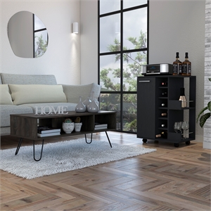Vassel  2 Piece Living Room Set  Bar Cart  and Coffee Table  Black Espresso