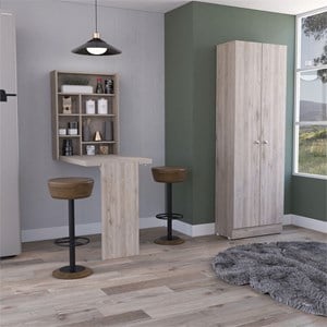 Milan 2 Piece Kitchen Set Kitchen Pantry and Floating Table Light Gray