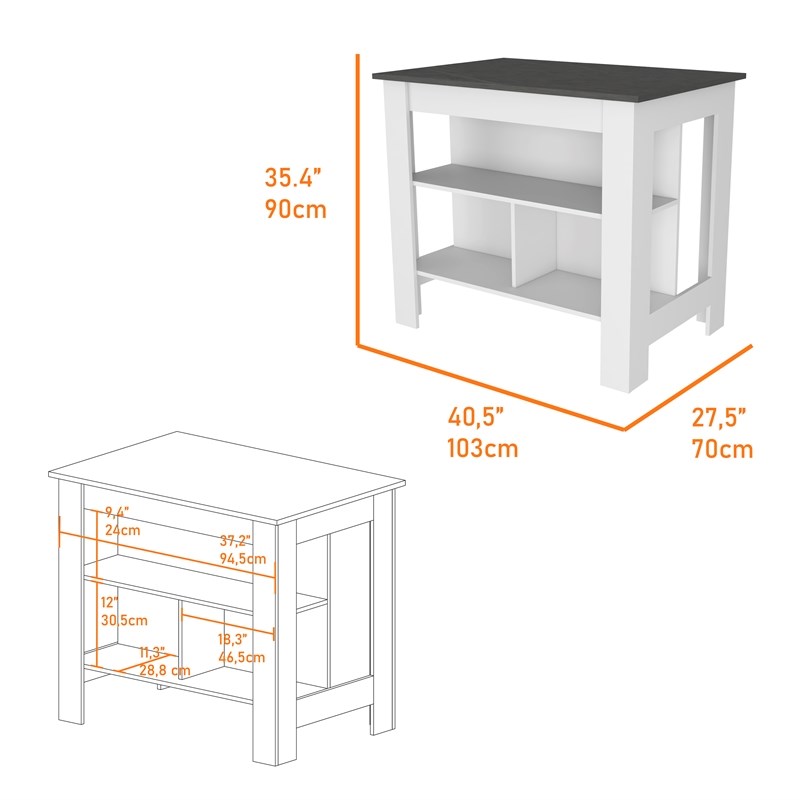 Phoenix 2 Piece Kitchen Set  Kitchen Island and Utility Sink Cabinet White Onyx