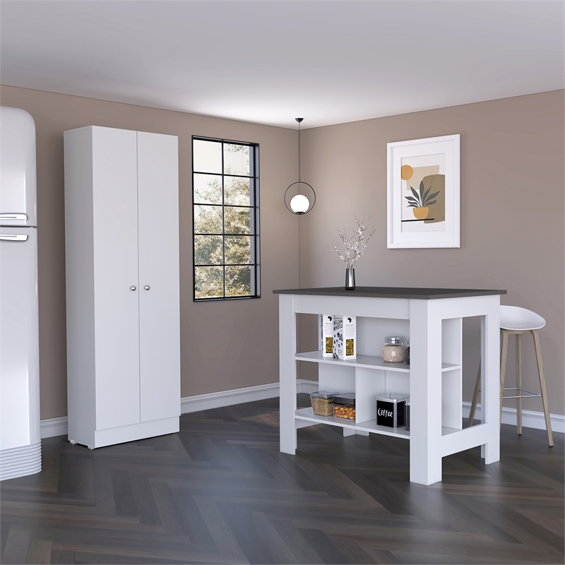 Charlotte 2 Piece Kitchen Set Kitchen Island and Kitchen Pantry White Onyx