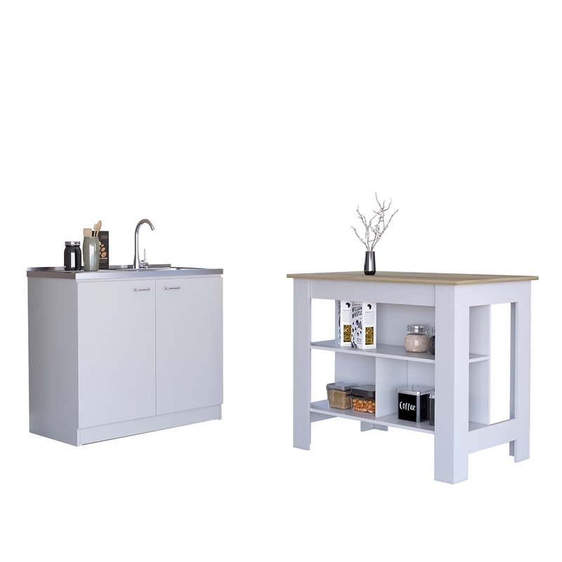 Phoenix 2 Piece Kitchen Set  Kitchen Island and Utility Sink Cabinet Multi-color