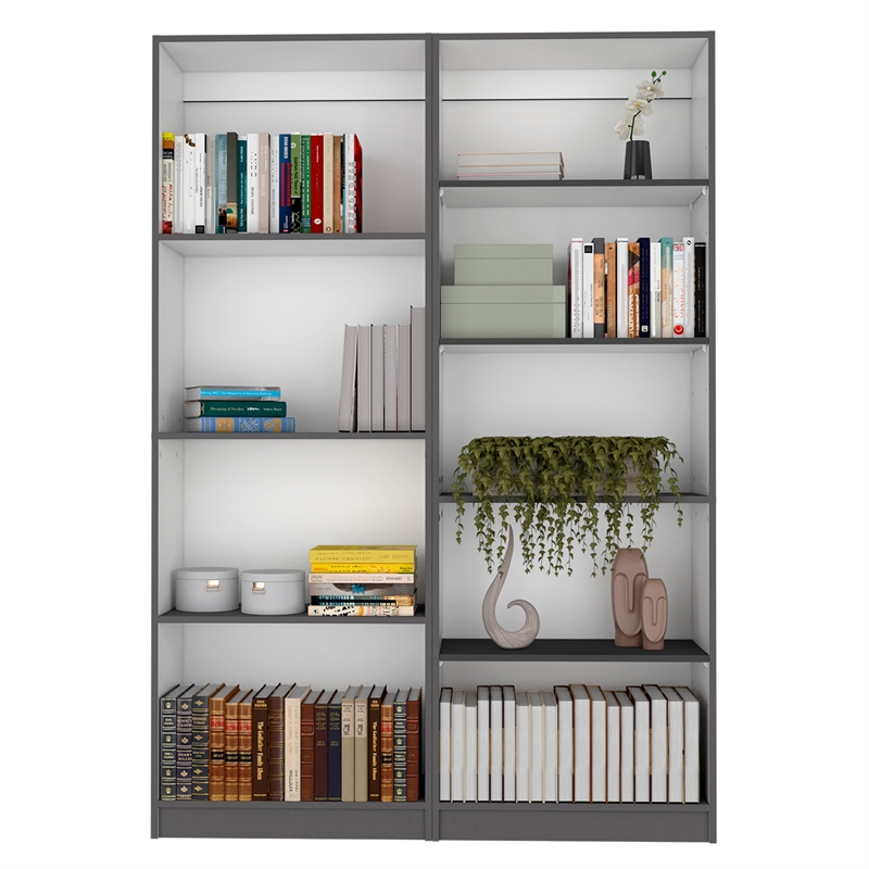 Home 2 Piece Living Room Set with 2 Bookcases Matt Gray  White