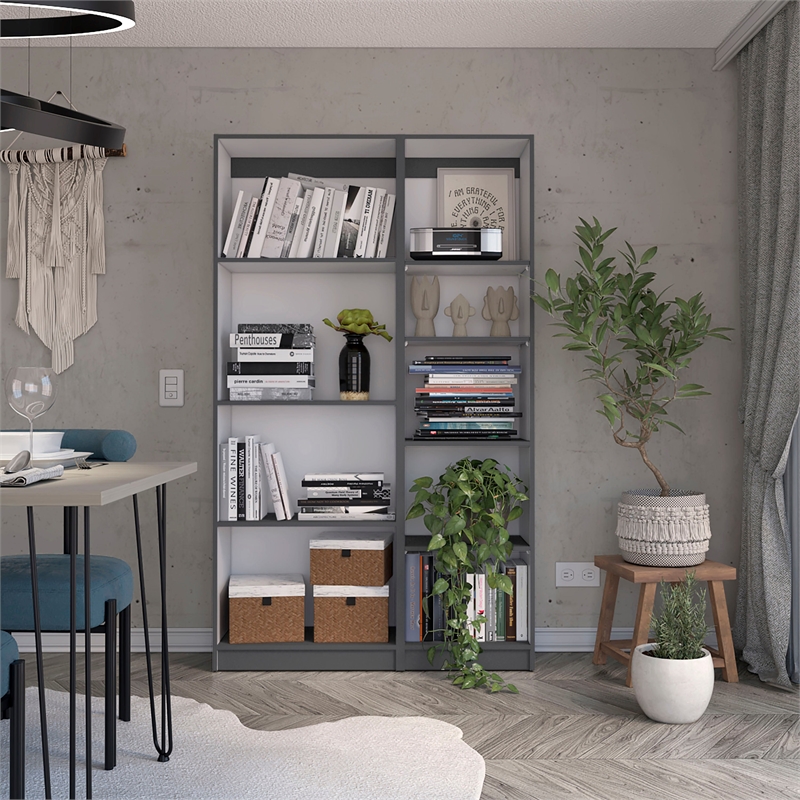 Home Slim 2 Piece Living Room Set with 2 Bookcases Matt Gray  White