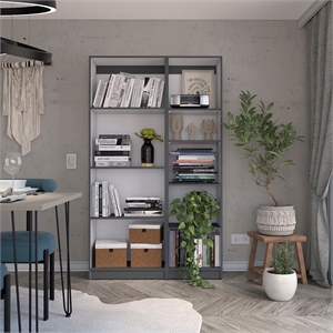 Home Slim 2 Piece Living Room Set with 2 Bookcases Matt Gray  White