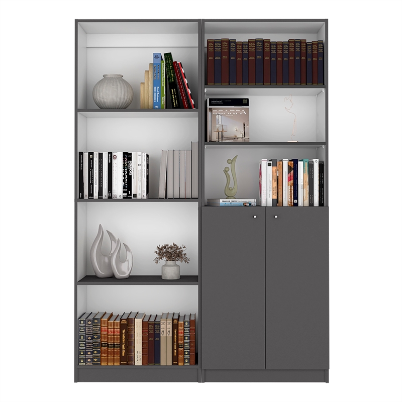 TUHOME Dupree 2 Piece Living Room Set with 2 Bookcases Matt Gray  White