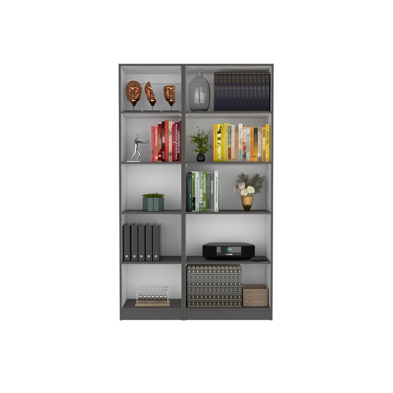 TUHOME Kenyon 2 Piece Living Room Set with 2 Bookcases Matt Gray  White
