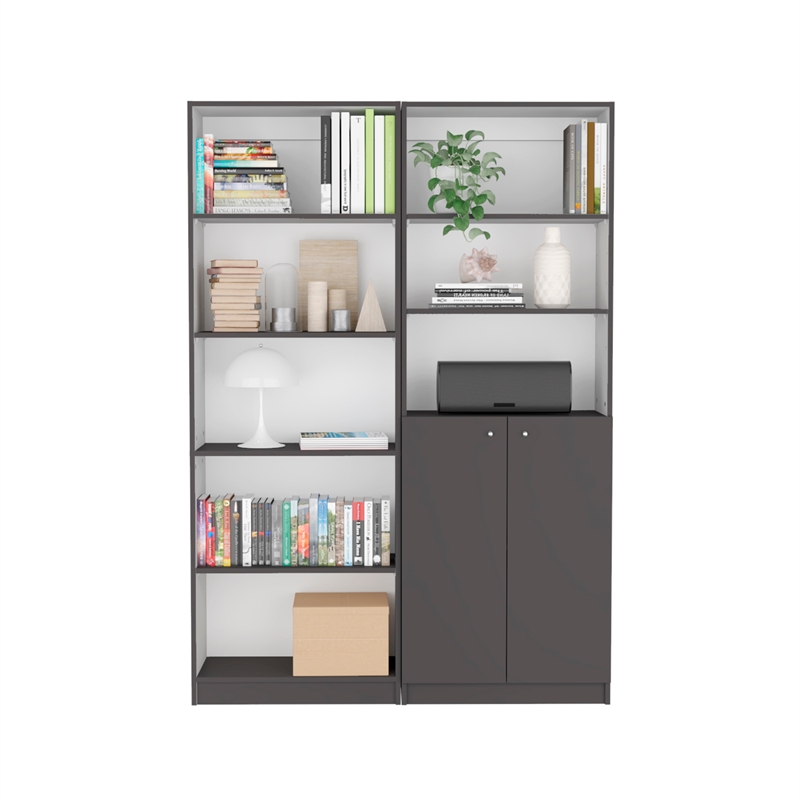 TUHOME Layton 2 Piece Living Room Set with 2 Bookcases Matt Gray  White