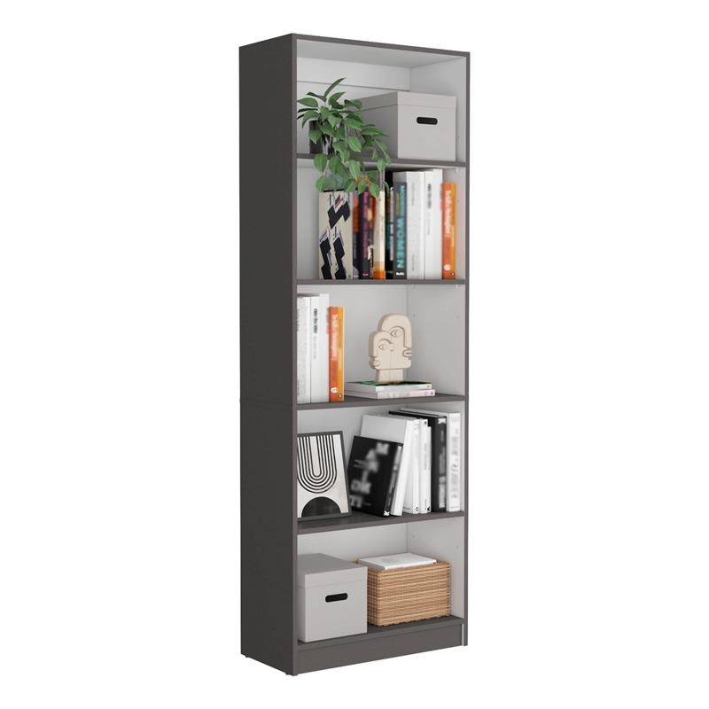 TUHOME Layton 2 Piece Living Room Set with 2 Bookcases Matt Gray  White