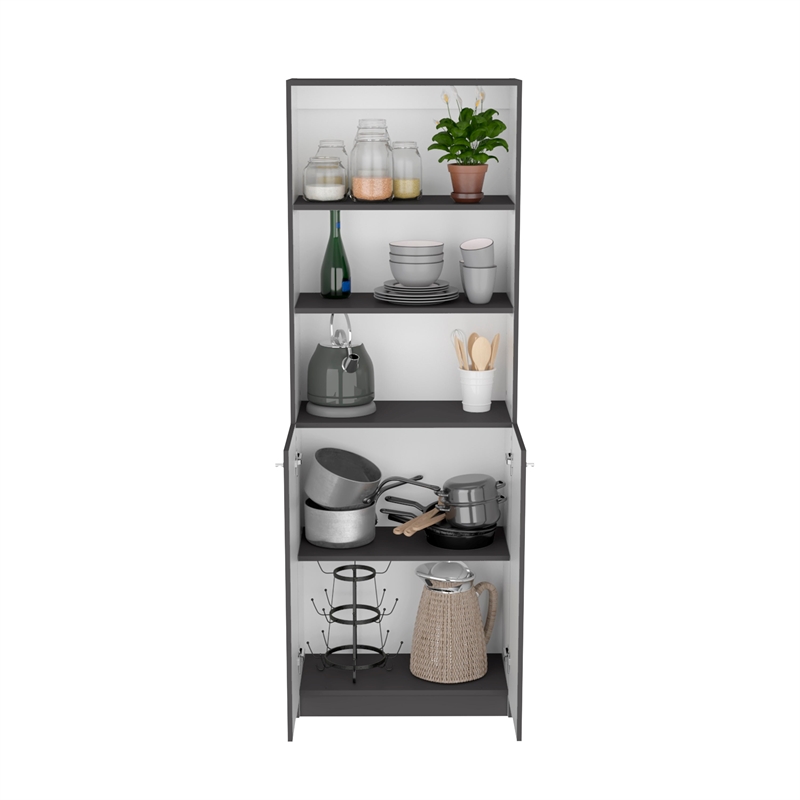 TUHOME Layton 2 Piece Living Room Set with 2 Bookcases Matt Gray  White