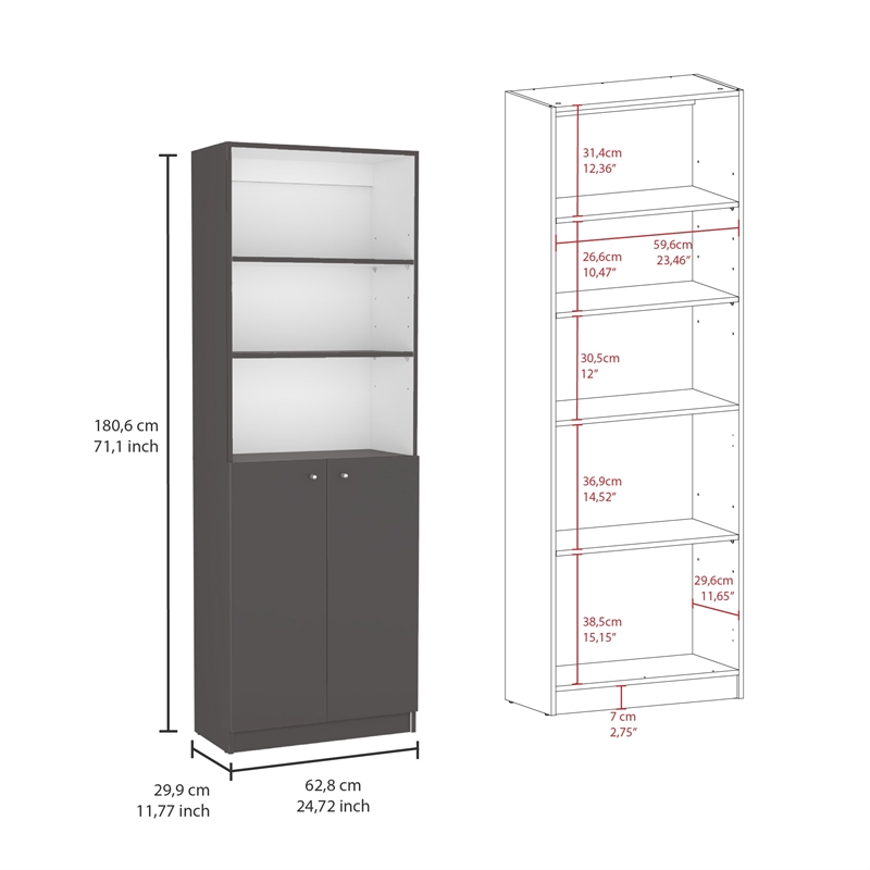 TUHOME Layton 2 Piece Living Room Set with 2 Bookcases Matt Gray  White