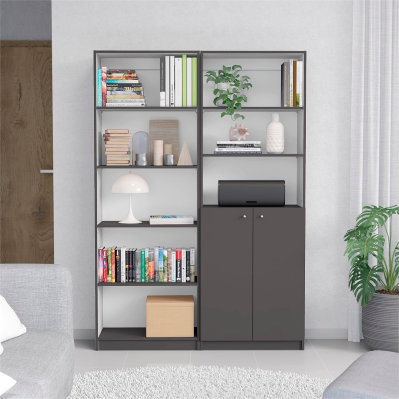 TUHOME Layton 2 Piece Living Room Set with 2 Bookcases Matt Gray  White