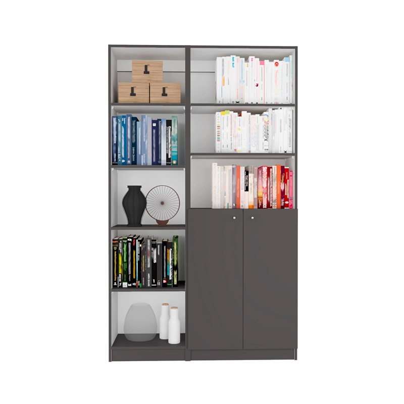 TUHOME Micco 2 Piece Living Room Set with 2 Bookcases Matt Gray  White