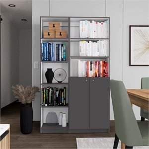 TUHOME Micco 2 Piece Living Room Set with 2 Bookcases Matt Gray  White