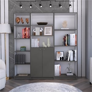 TUHOME Pooler 3 Piece Living Room Set with 3 Bookcases Matt Gray  White