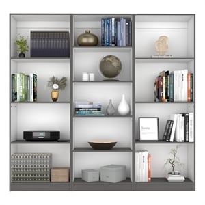 TUHOME Lane 3 Piece Living Room Set with 3 Bookcases Matt Gray White