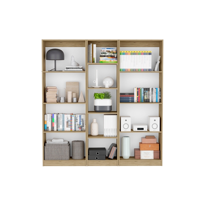 TUHOME Durant 3 Piece Living Room Set with 3 Bookcases Matt Gray  White