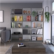 TUHOME Duette 3 Piece Living Room Set with 3 Bookcases Matt Gray  White