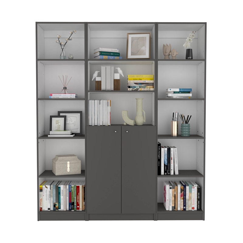 TUHOME Juno 3 Piece Living Room Set with 3 Bookcases Matt Gray  White