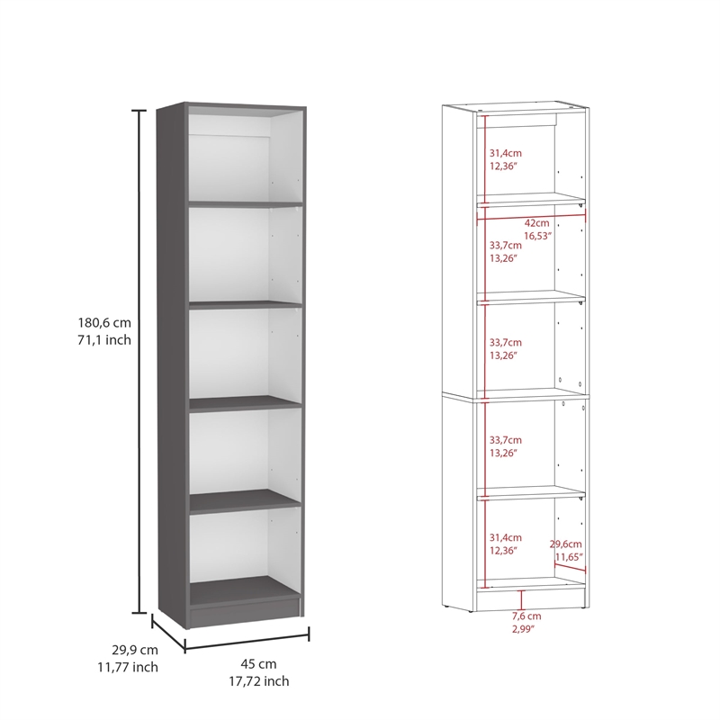 TUHOME Juno 3 Piece Living Room Set with 3 Bookcases Matt Gray  White
