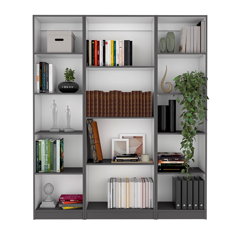 TUHOME Davie 3 Piece Living Room Set with 3 Bookcases Matt Gray  White