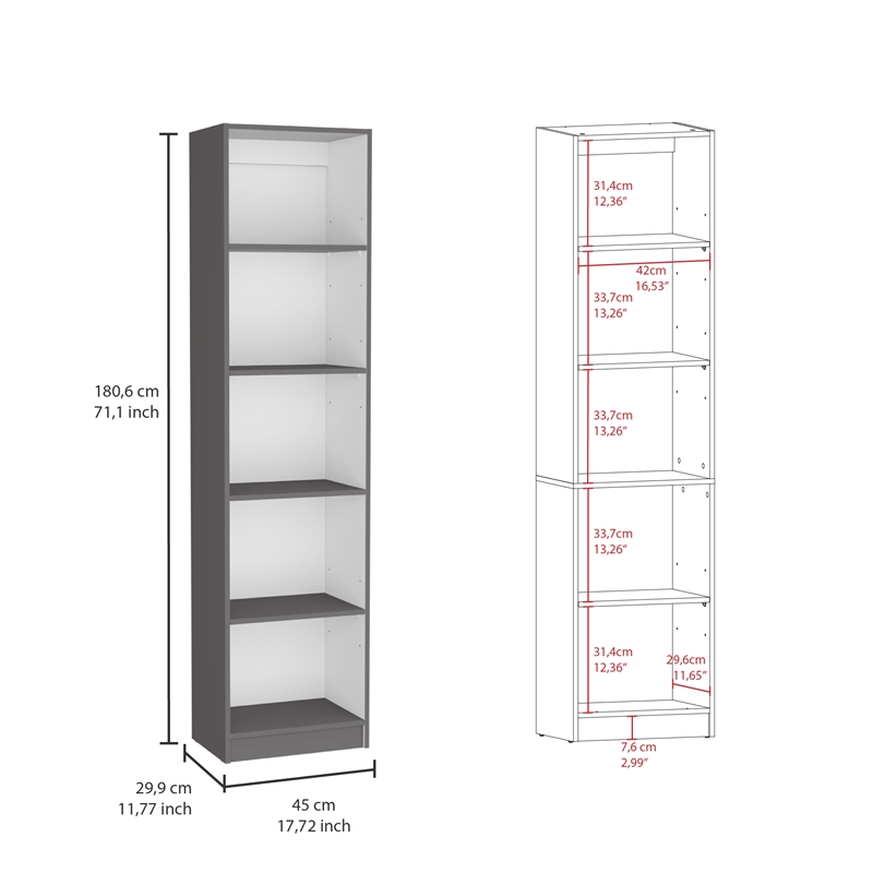 TUHOME Davie 3 Piece Living Room Set with 3 Bookcases Matt Gray  White