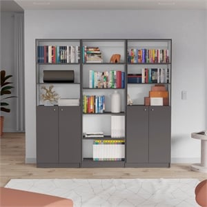 TUHOME Arbor 3 Piece Living Room Set with 3 Bookcases Matt Gray  White