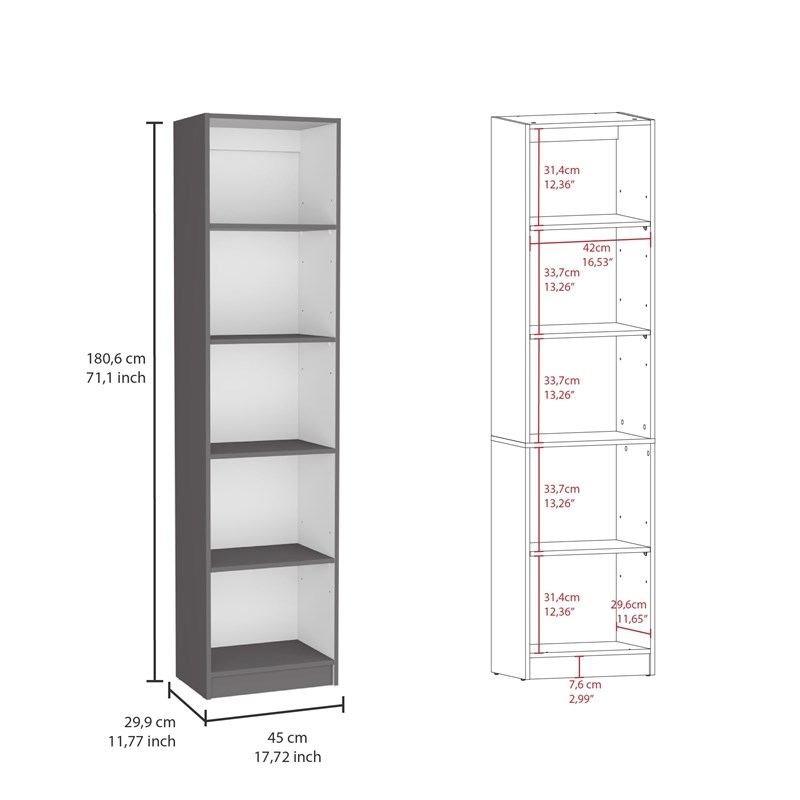 TUHOME Acres 3 Piece Living Room Set with 3 Bookcases Matt Gray  White