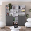 TUHOME Acres 3 Piece Living Room Set with 3 Bookcases Matt Gray  White